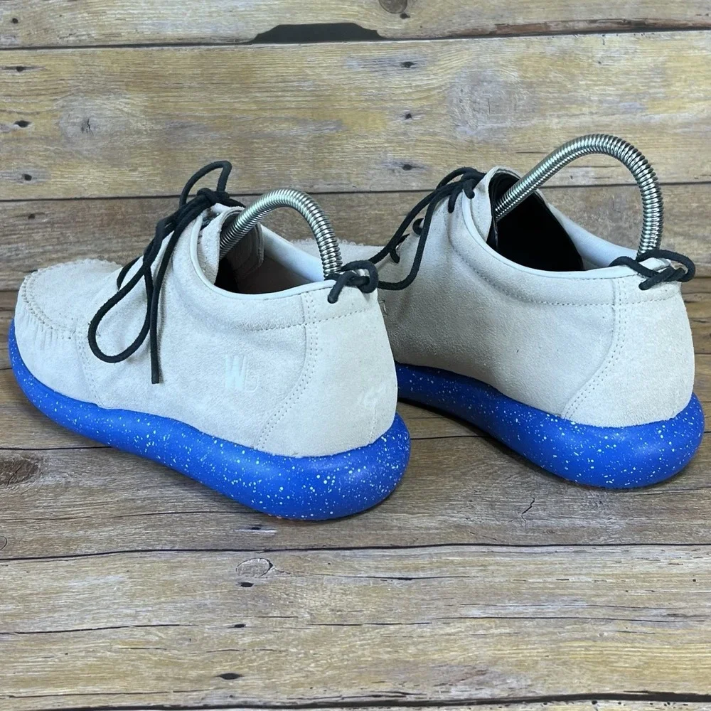 Worldboots Sz‎ 11 Mens Moccasin Sneakers 100% Leather Suede Taupe and Royal Blue